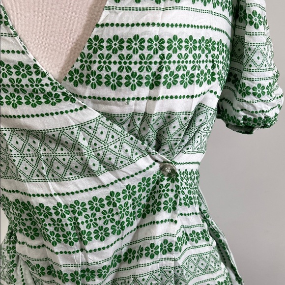 Ann Taylor Retro 50’s look Button Wrap Green Floral Stripe  Dress 00 - Picture 3 of 16